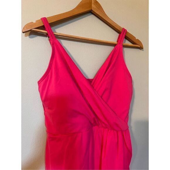 Lands End Size S Tulip Wrap Swim Dress Hot Pink One Piece Modest Swimsuit Preppy - Picture 5 of 11